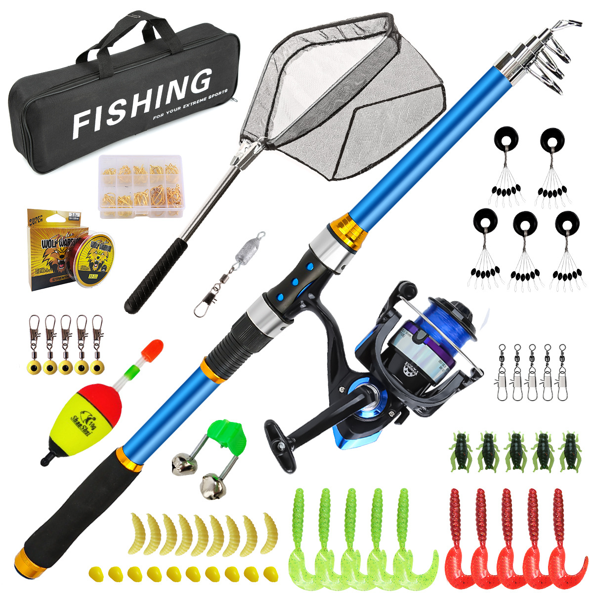 Fishing Kit Compact - 릴 및 액세서리가 포함된 2.1-3.6M 텔레스코픽