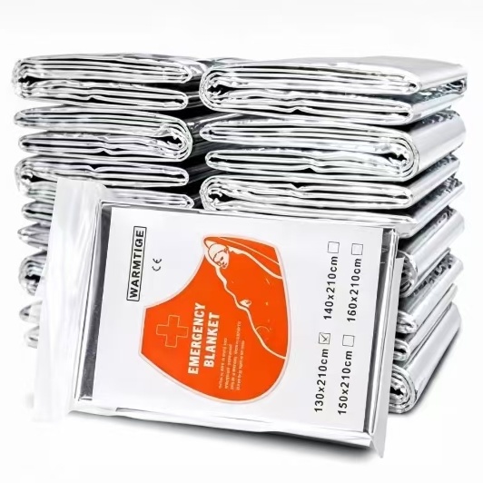 Emergency Mylar Tent - 비상용 마일라 보온 담요, 은색 호일